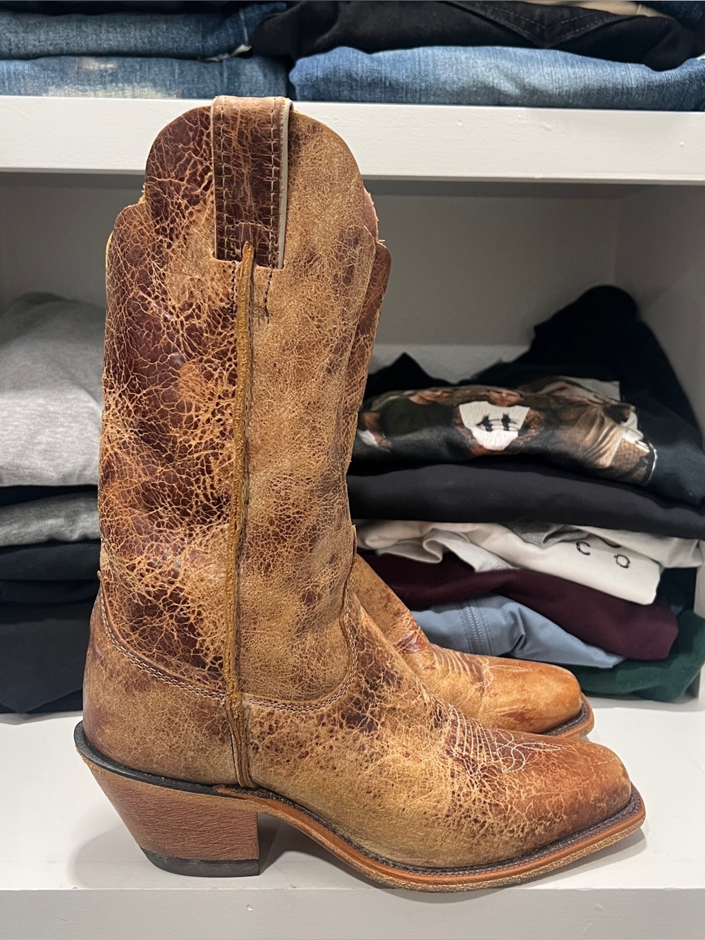 Justin Women Bent Rail Wildwood Distressed Leather Boots Size 8.5B Brown USA